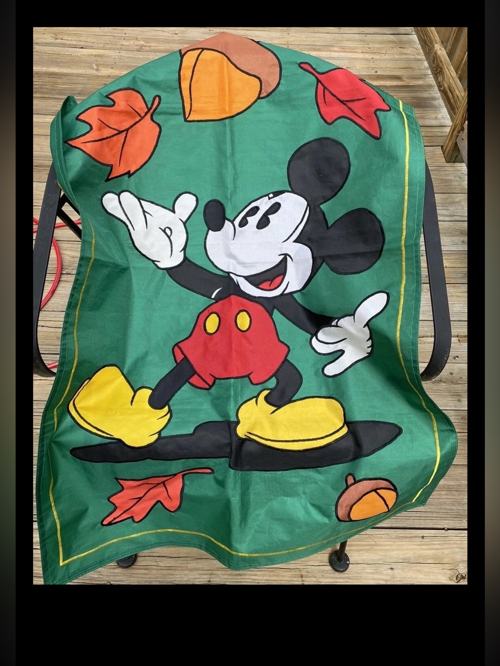 Disney Vintage Mickey Mouse Large flag 42×27 Fall Leaves 2-side nylon EUC
